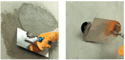 Mcbauchemie kosmetyka betonu wypełnienie raków poprzez odcięcie kielnią nadmiaru szpachli