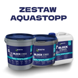 Bostik Zestaw Aquastopp: BLOCK C901 TERRA SPECIAL – reaktywny szlam hydroizolacyjny BLOCK C902 TERRA XPRESS – puder uszczelniający BLOCK C903 TERRA LIQUID – środek krzemowy